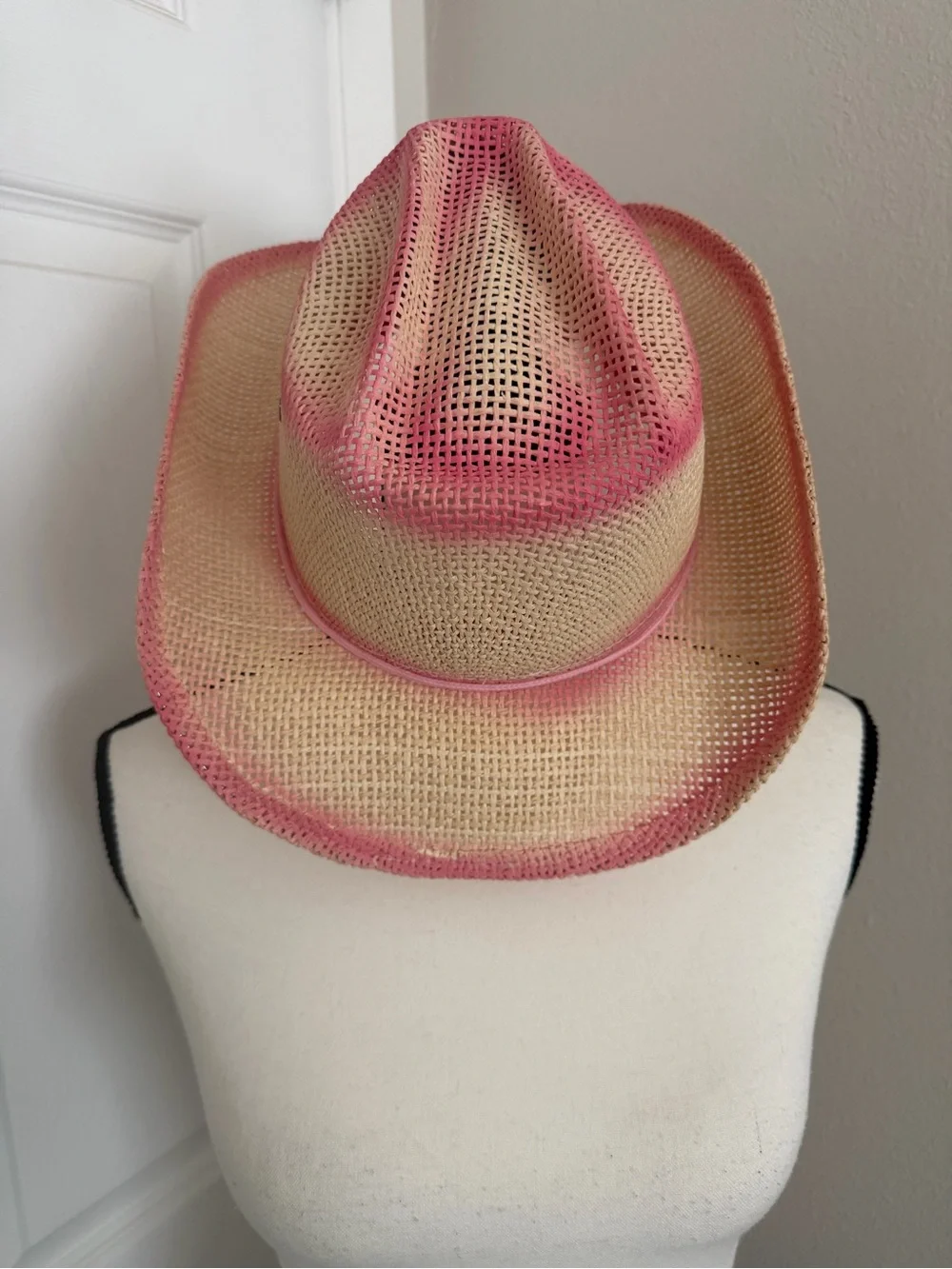Milani Beige Straw Cowgirl Hat with Pink Accent